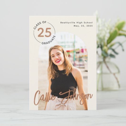 Boho Minimalist Afstuderen Foto Aankondiging Kaart (Staand voorkant)