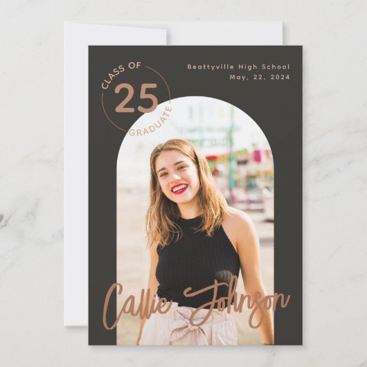 Boho Minimalist Afstuderen Foto Aankondiging Kaart (Voorkant)