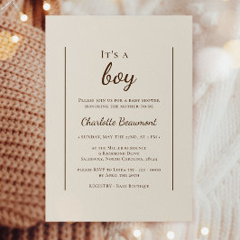 Boho Minimalist Beige Het is een Boy Baby shower Kaart