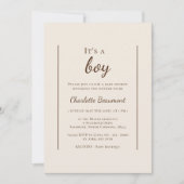 Boho Minimalist Beige Het is een Boy Baby shower Kaart (Voorkant)
