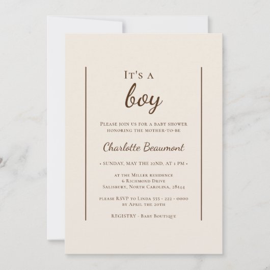 Boho Minimalist Beige Het is een Boy Baby shower Kaart (Voorkant)