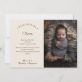 Boho minimalist beige twee foto geboorte aankondiging (Achterkant)