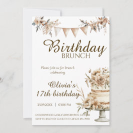 Boho minimalist birthday invitation, brunch invite kaart