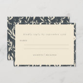 Boho Minimalist Black Hand Drawn Floral Wedding RSVP Kaartje (Voorkant / Achterkant)