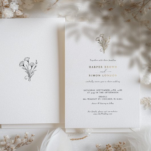 Boho Minimalist Black White Wedding Invitation Folie Uitnodiging