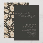 Boho Minimalist Botanical Black and Ivory Wedding Kaart (Voorkant / Achterkant)