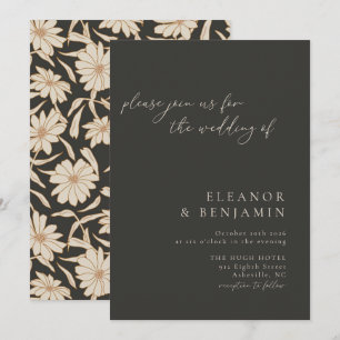 Boho Minimalist Botanical Black and Ivory Wedding Kaart