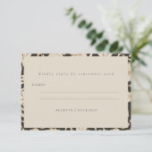 Boho Minimalist Botanical Black and Ivory Wedding RSVP Kaartje (Staand voorkant)