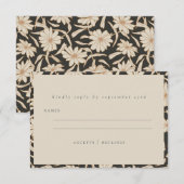 Boho Minimalist Botanical Black and Ivory Wedding RSVP Kaartje (Voorkant / Achterkant)