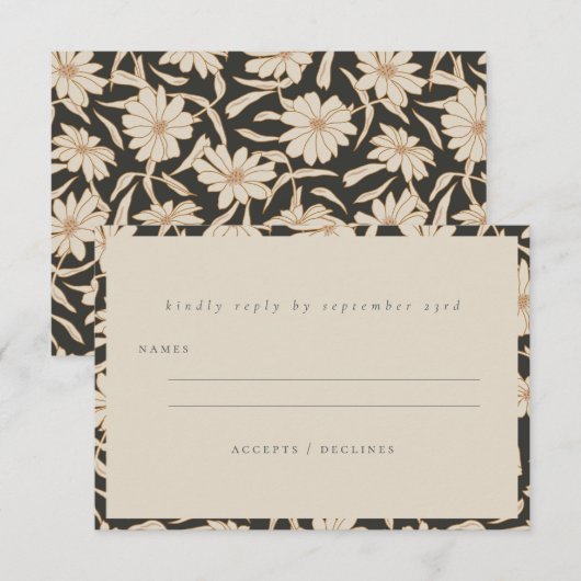 Boho Minimalist Botanical Black and Ivory Wedding RSVP Kaartje (Voorkant / Achterkant)