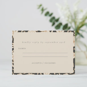 Boho Minimalist Botanical Black and Ivory Wedding RSVP Kaartje