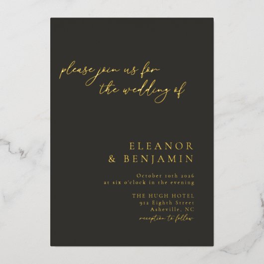 Boho Minimalist Botanical Black Ivory Weddenschap  Folie Uitnodiging (Voorkant)