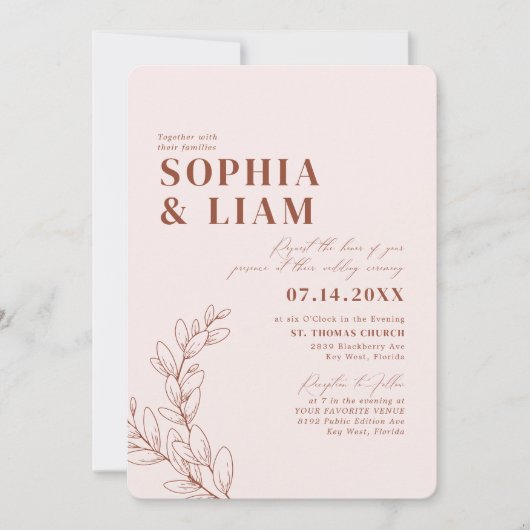 Boho minimalist Botanical Blush Terracotta Wedding Kaart (Voorkant)