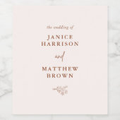 Boho minimalist Botanical Terracotta Wedding Wijn Etiket (Enkel label)