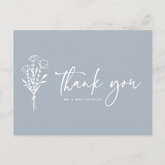 Boho Minimalist Botanicals Dusty Blue Bedankt Briefkaart (Voorkant)