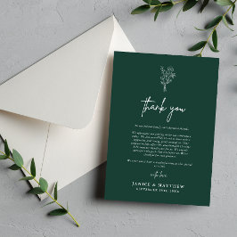 Boho Minimalist Botanicals Emerald Fall Wedding Bedankkaart