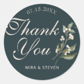 Boho Minimalist Botanicals groen Dank u bruiloft Ronde Sticker (Voorkant)