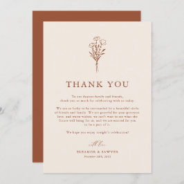 Boho Minimalist Botanicals Terracotta Fall Wedding Bedankkaart