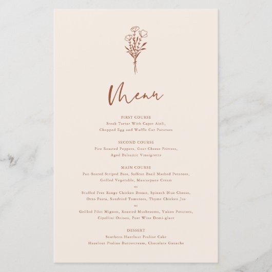 Boho Minimalist Botanicals Terracotta-menukaart (Voorkant)