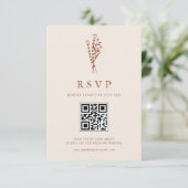 Boho Minimalist Botanicals Terracotta QR-code RSVP Kaartje (Staand voorkant)