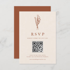 Boho Minimalist Botanicals Terracotta QR-code RSVP Kaartje