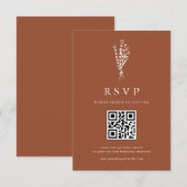Boho Minimalist Botanicals Terracotta QR-code RSVP Kaartje (Voorkant / Achterkant)