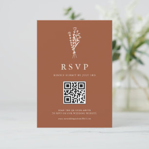 Boho Minimalist Botanicals Terracotta QR-code RSVP Kaartje