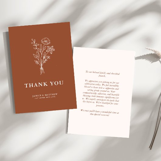 Boho minimalist Botanicals Terracotta Wedding Bedankkaart
