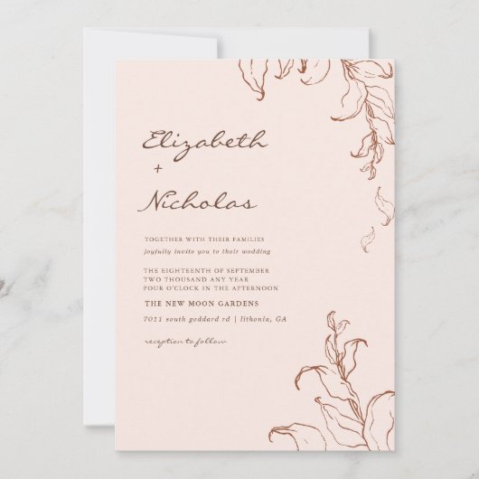 Boho minimalist Botanicals Terracotta Wedding Kaart (Voorkant)