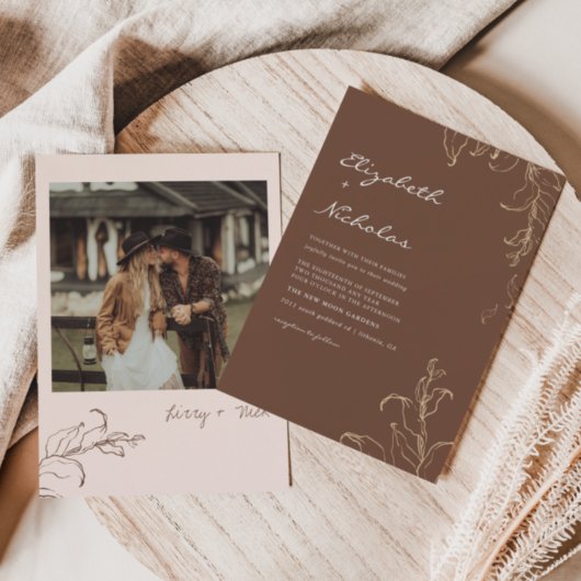 Boho minimalist Botanicals Terracotta Wedding Kaart