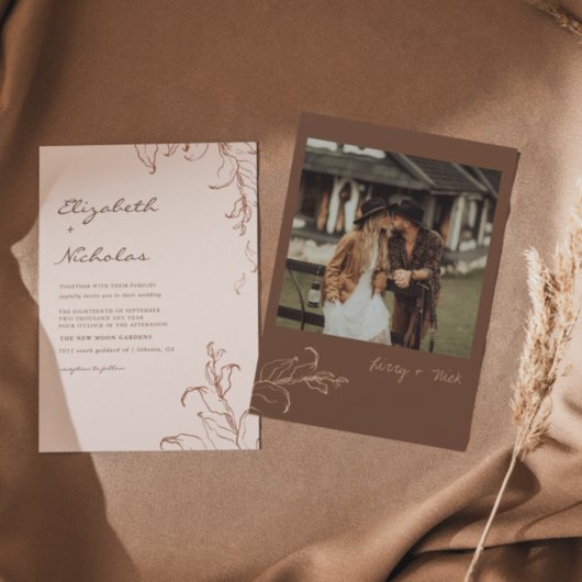 Boho minimalist Botanicals Terracotta Wedding Kaart