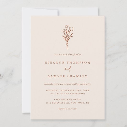 Boho minimalist Botanicals Terracotta Wedding Kaart (Voorkant)