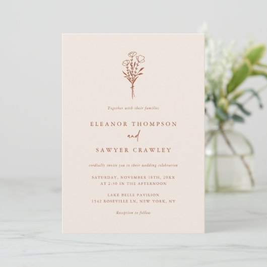 Boho minimalist Botanicals Terracotta Wedding Kaart (Staand voorkant)