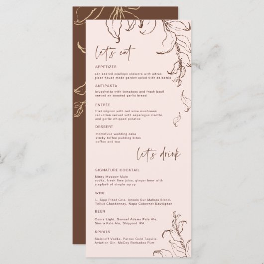 Boho Minimalist Botanicals Terracotta Wedding Menu (Voorkant / Achterkant)