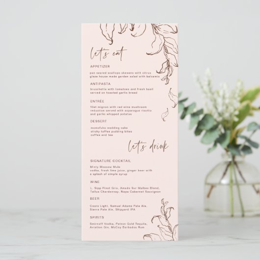 Boho Minimalist Botanicals Terracotta Wedding Menu (Staand voorkant)