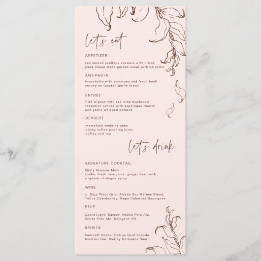 Boho Minimalist Botanicals Terracotta Wedding Menu (Voorkant)