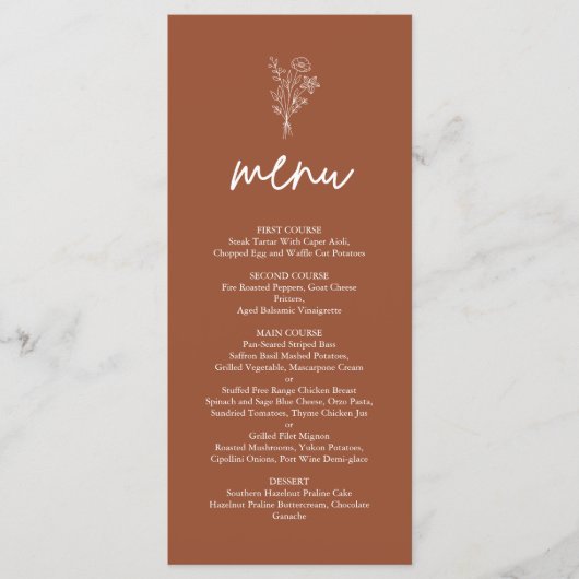 Boho minimalist Botanicals Terracotta Wedding Menu (Voorkant)