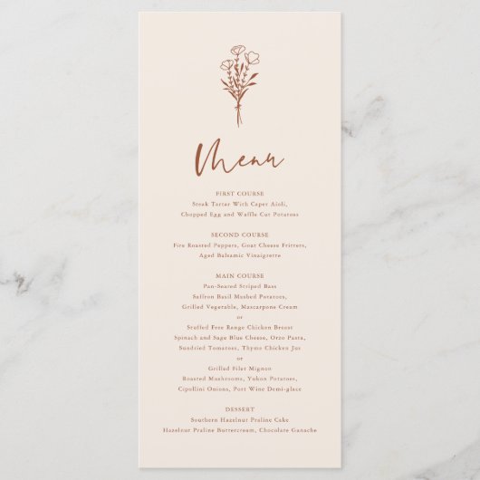 Boho minimalist Botanicals Terracotta Wedding Menu (Voorkant)