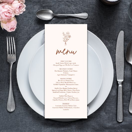 Boho minimalist Botanicals Terracotta Wedding Menu