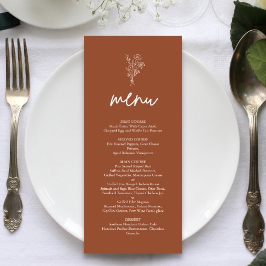 Boho minimalist Botanicals Terracotta Wedding Menu
