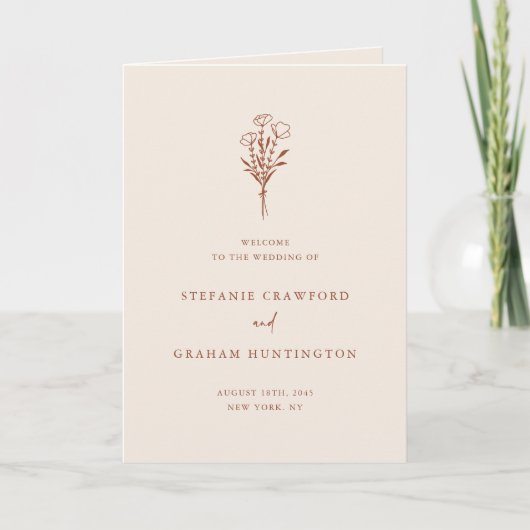 Boho minimalist Botanicals Terracotta Wedding Programma (Voorkant)