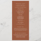 Boho minimalist Botanicals Terracotta Wedding Programmakaart (Achterkant)