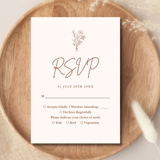 Boho minimalist Botanicals Terracotta Wedding RSVP Kaartje