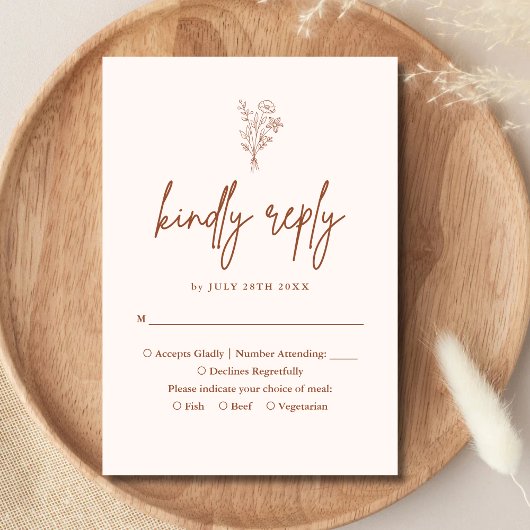 Boho minimalist Botanicals Terracotta Wedding RSVP Kaartje
