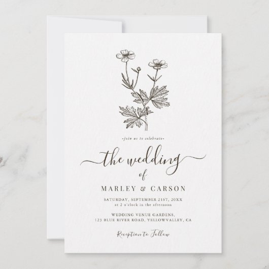 Boho Minimalist Botanicals Wildflower Wedding Kaart (Voorkant)