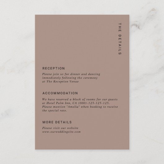 Boho Minimalist Brown Modern Wedding Details Informatiekaartje (Voorkant)