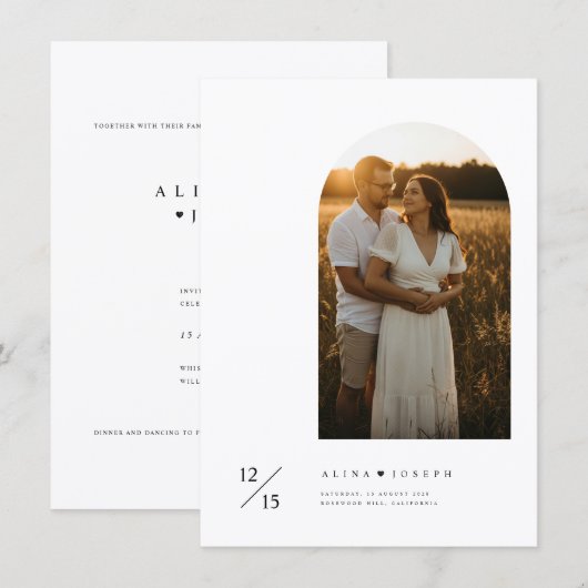 Boho Minimalist Budget Arch Photo Wedding Kaart (Voorkant / Achterkant)
