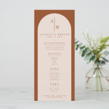 Boho Minimalist Burnt Oranje Wedding Bar Menu