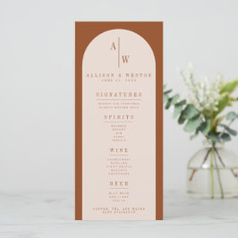 Boho Minimalist Burnt Oranje Wedding Bar Menu