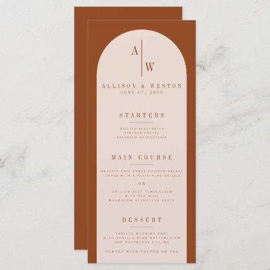 Boho Minimalist Burnt Oranje Wedding Menu (Voorkant / Achterkant)